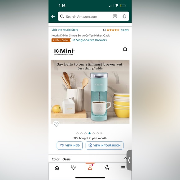 NWT Keurig K-Mini Single Serve Coffee Maker, Oasis - Picture 5 of 9